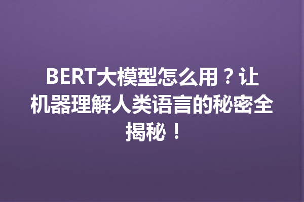BERT大模型怎么用?让机器理解人类语言的秘密全揭秘!
