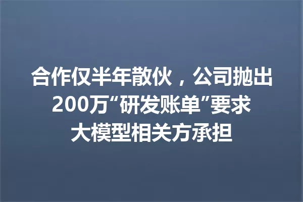 合作仅半年散伙,公司抛出200万“研发账单”要求大模型相关方承担