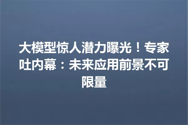 大模型惊人潜力曝光!专家吐内幕:未来应用前景不可限量