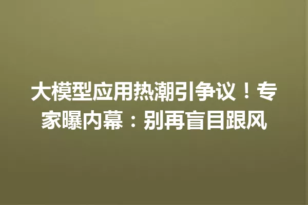 大模型应用热潮引争议!专家曝内幕:别再盲目跟风