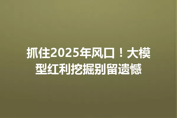 抓住2025年风口!大模型红利挖掘别留遗憾