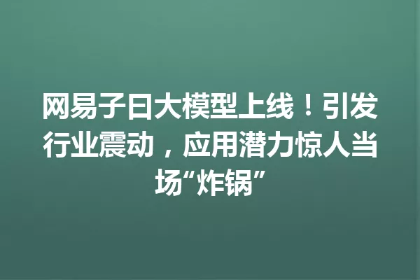 网易子曰大模型上线!引发行业震动,应用潜力惊人当场“炸锅”
